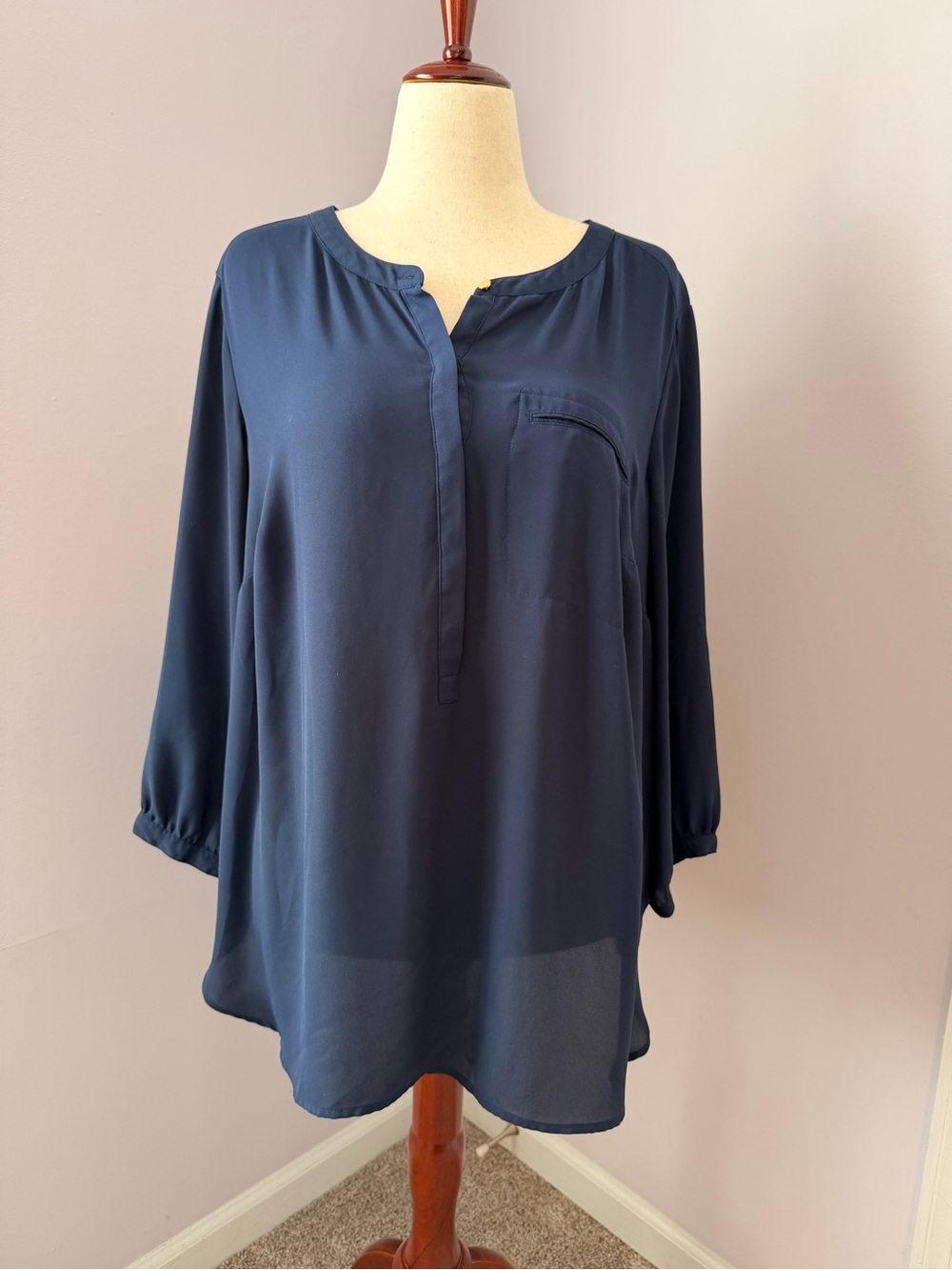JM Collection Navy Split V-Neck Tunic Top